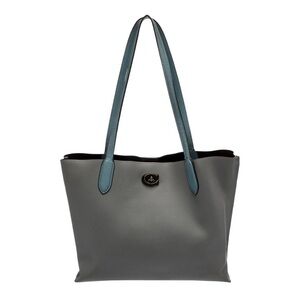 Coach Willow Pebbled Leather Tote gray with blue straps